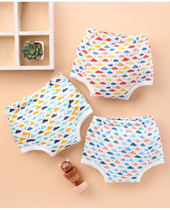 Babyhug 100% Cotton Padded Underwear Diapers Pack of 3 Size 0 Cloud Print - Multicolour