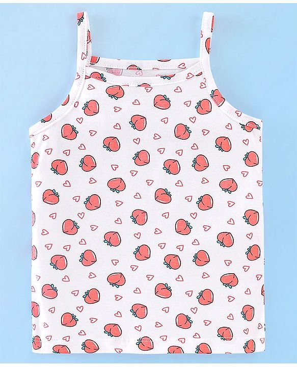 Babyhug 100% Cotton Singlet Slips Heart Print Pack of 3 - Red White & Peach