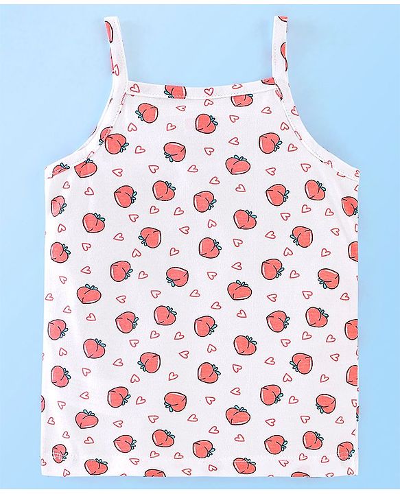 Babyhug 100% Cotton Singlet Slips Heart Print Pack of 3 - Red White & Peach