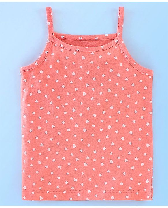 Babyhug 100% Cotton Singlet Slips Heart Print Pack of 3 - Red White & Peach