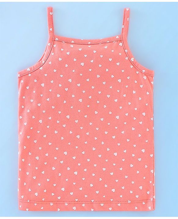 Babyhug 100% Cotton Singlet Slips Heart Print Pack of 3 - Red White & Peach