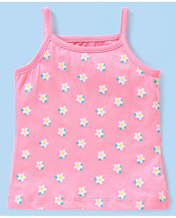 Babyhug 100% Cotton Knit Sleeveless Slip Flamingo & Floral Print Pack Of 3 - Blue Pink & Yellow