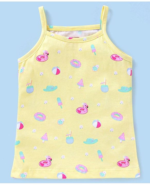 Babyhug 100% Cotton Knit Sleeveless Slip Flamingo & Floral Print Pack Of 3 - Blue Pink & Yellow