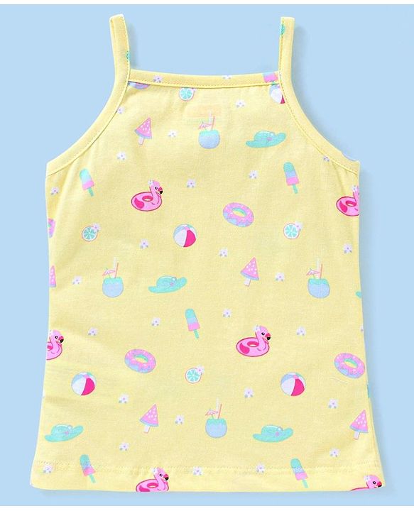 Babyhug 100% Cotton Knit Sleeveless Slip Flamingo & Floral Print Pack Of 3 - Blue Pink & Yellow