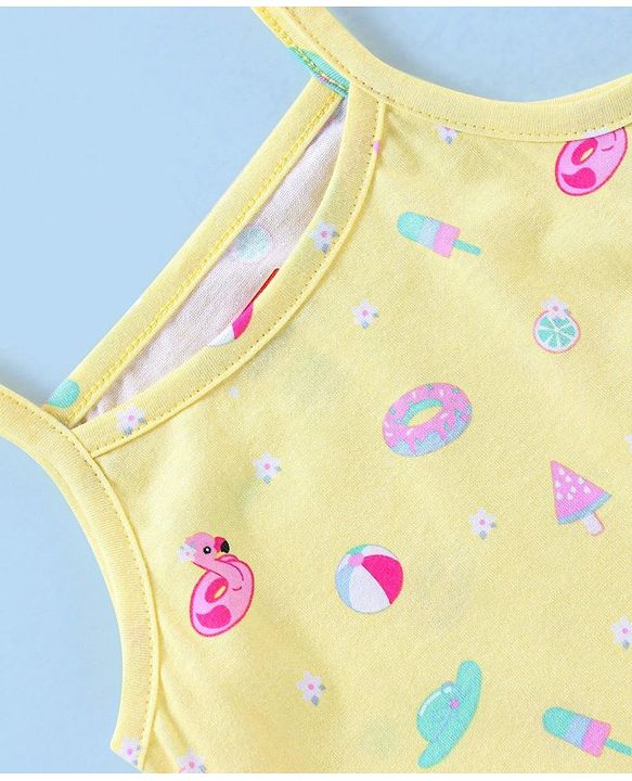 Babyhug 100% Cotton Knit Sleeveless Slip Flamingo & Floral Print Pack Of 3 - Blue Pink & Yellow