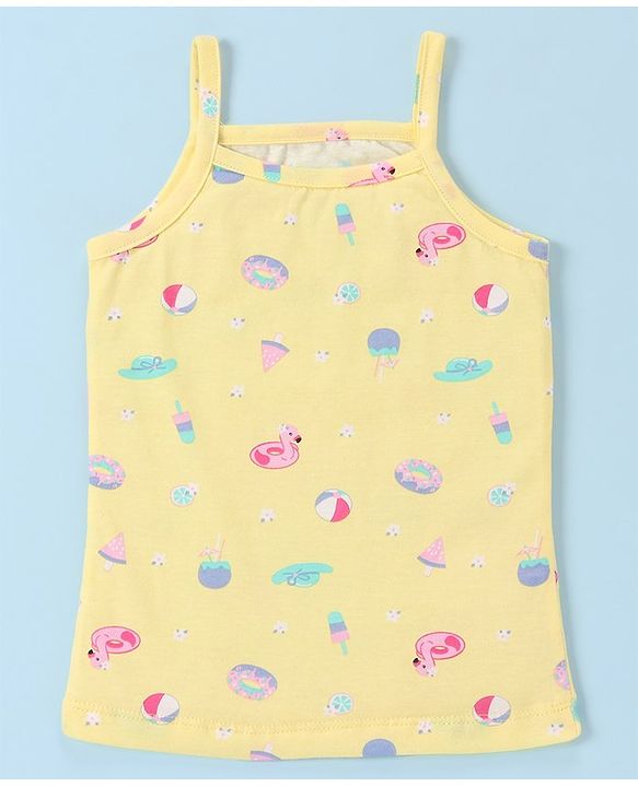 Babyhug 100% Cotton Knit Slip Flamingo & Floral Print Pack Of 3 - Blue Pink & Yellow