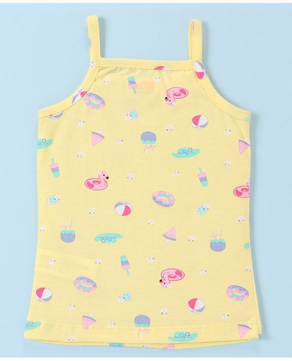 Babyhug 100% Cotton Knit Slip Flamingo & Floral Print Pack Of 3 - Blue Pink & Yellow