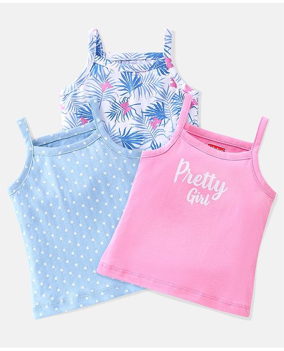 Babyhug 100% Cotton Singlet Slips Butterfly Print Pack of 3 - Blue & Purple