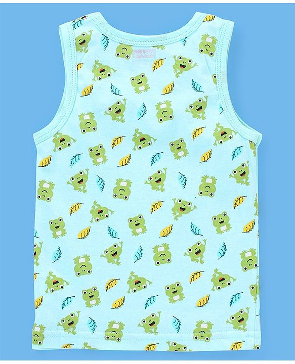 Babyhug 100% Cotton Knit Sleeveless Striped Sando Frog Print Pack of 3 - Yellow & Green