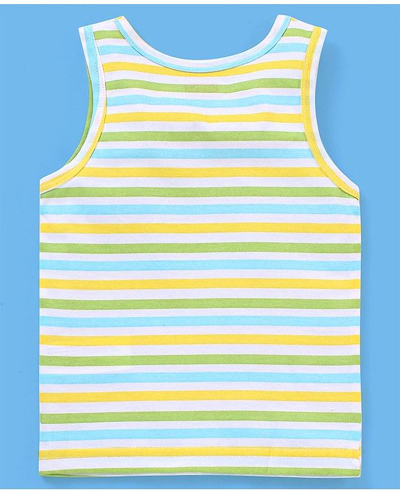 Babyhug 100% Cotton Knit Sleeveless Striped Sando Frog Print Pack of 3 - Yellow & Green