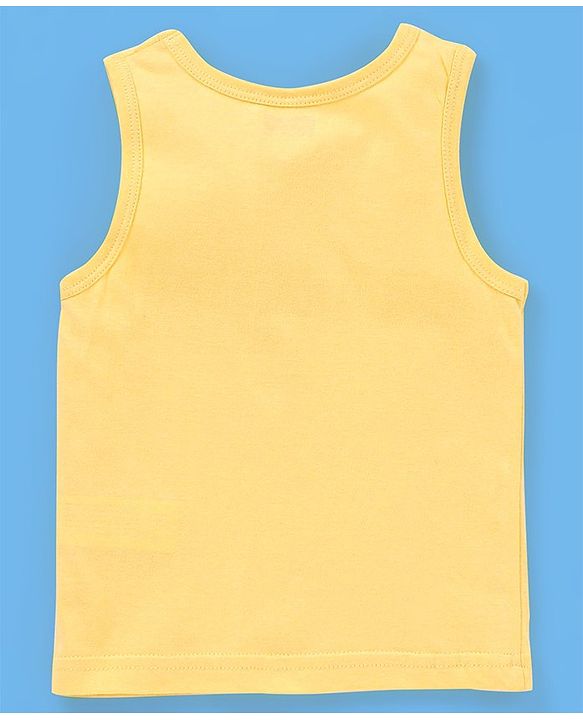 Babyhug 100% Cotton Knit Sleeveless Striped Sando Frog Print Pack of 3 - Yellow & Green