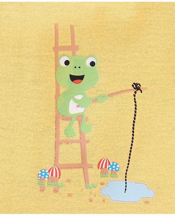 Babyhug 100% Cotton Knit Sleeveless Striped Sando Frog Print Pack of 3 - Yellow & Green