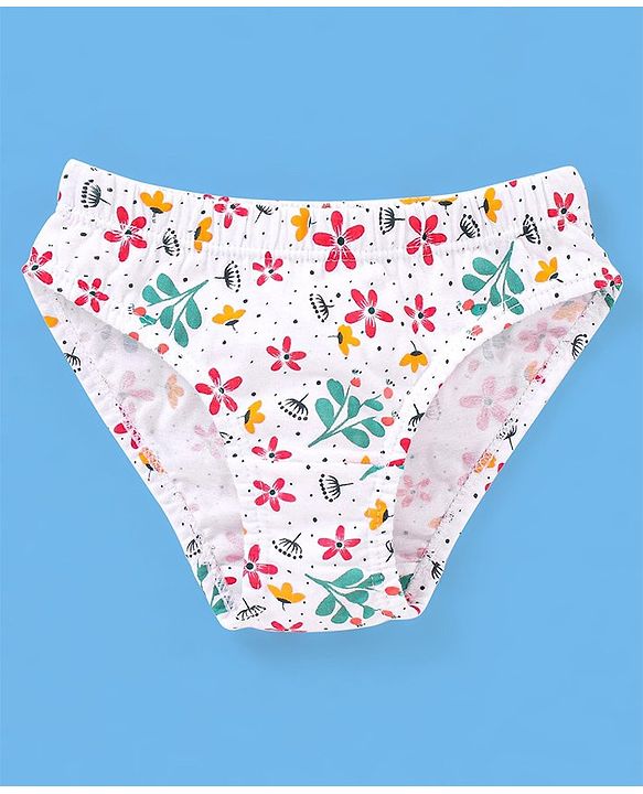 Babyhug 100% Cotton Floral Printed Panties Pack Of 3 - Blue Pink & White