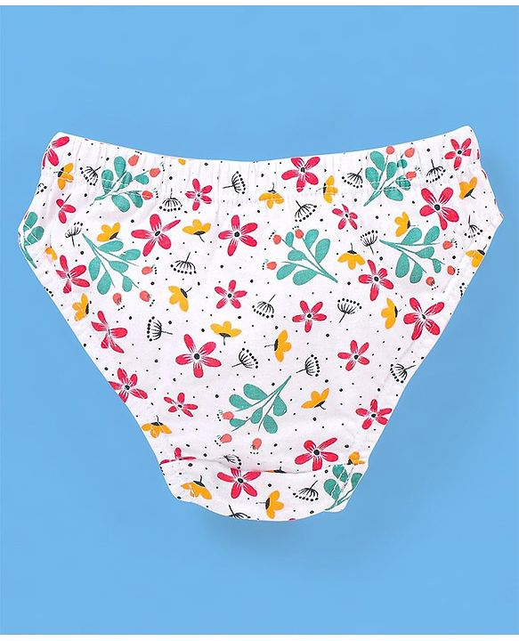 Babyhug 100% Cotton Floral Printed Panties Pack Of 3 - Blue Pink & White