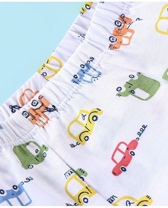Babyhug 100% Cotton Car Printed Trunk Pack of 3 - White & Blue