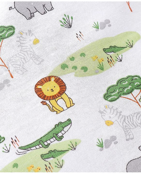 Babyhug 100% Cotton Animal Printed Trunk Pack of 3 - White Blue & Green