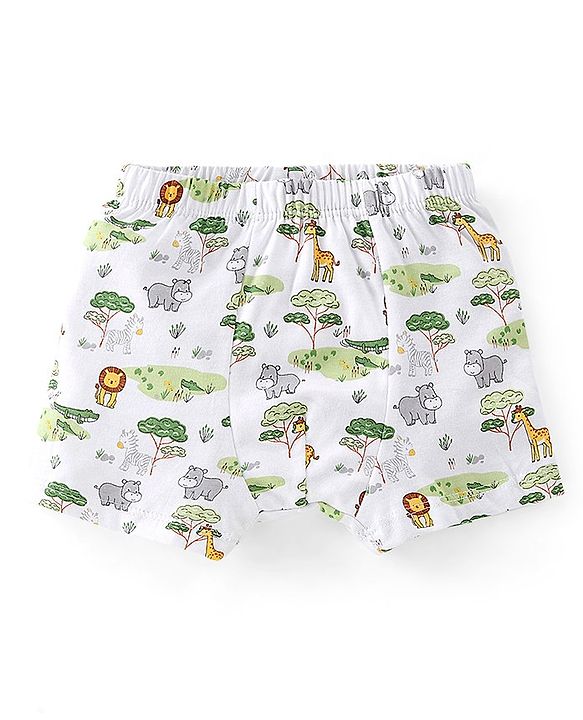 Babyhug 100% Cotton Animal Printed Trunk Pack of 3 - White Blue & Green