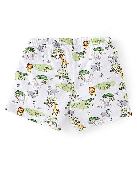Babyhug 100% Cotton Animal Printed Trunk Pack of 3 - White Blue & Green