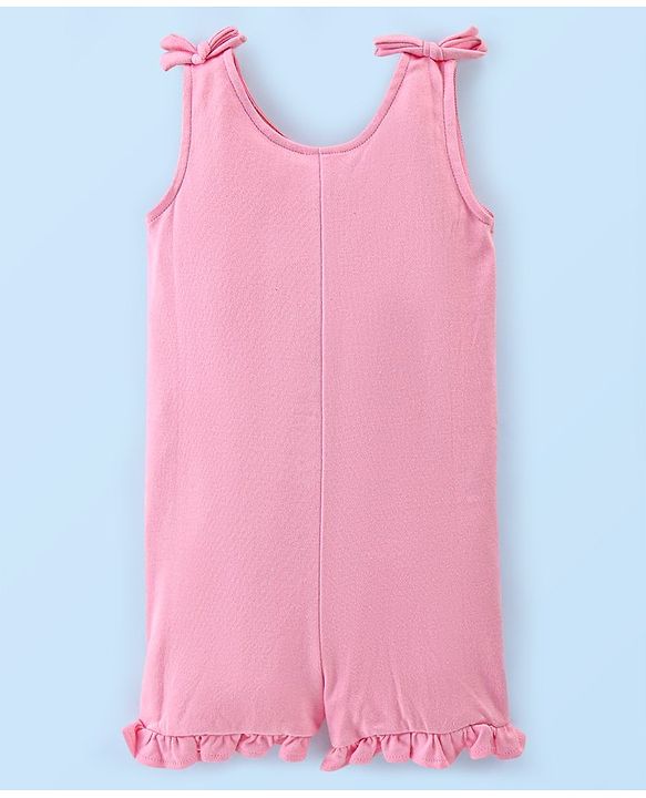 Babyhug 100% Cotton Knit Dungaree with Half Sleeves Striped Tee Strawberry Applique - Pink