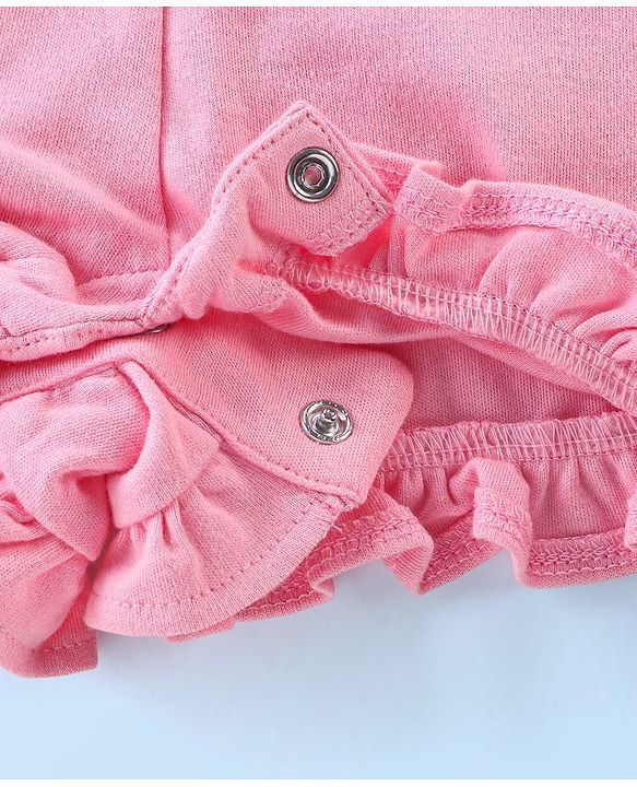 Babyhug 100% Cotton Knit Dungaree with Half Sleeves Striped Tee Strawberry Applique - Pink