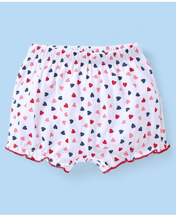 Babyhug Cotton Knit Bloomers Heart Print Pack of 3 - Blue White & Maroon