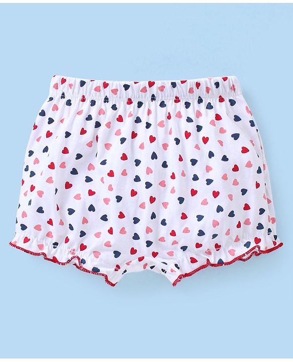 Babyhug Cotton Knit Bloomers Heart Print Pack of 3 - Blue White & Maroon