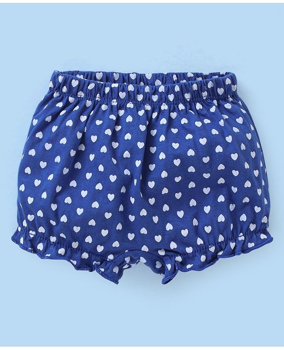 Babyhug Cotton Knit Bloomers Heart Print Pack of 3 - Blue White & Maroon