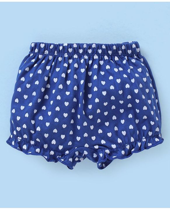Babyhug Cotton Knit Bloomers Heart Print Pack of 3 - Blue White & Maroon