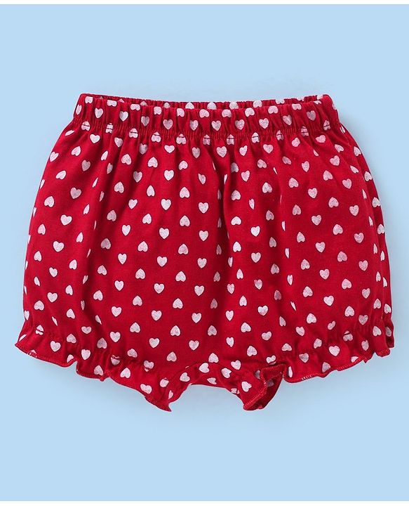 Babyhug Cotton Knit Bloomers Heart Print Pack of 3 - Blue White & Maroon