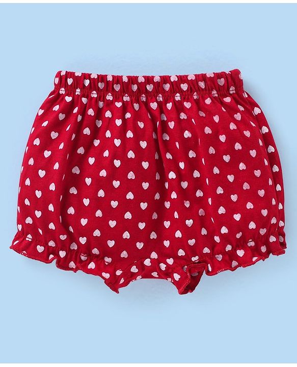 Babyhug Cotton Knit Bloomers Heart Print Pack of 3 - Blue White & Maroon