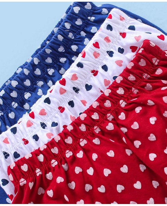 Babyhug Cotton Knit Bloomers Heart Print Pack of 3 - Blue White & Maroon
