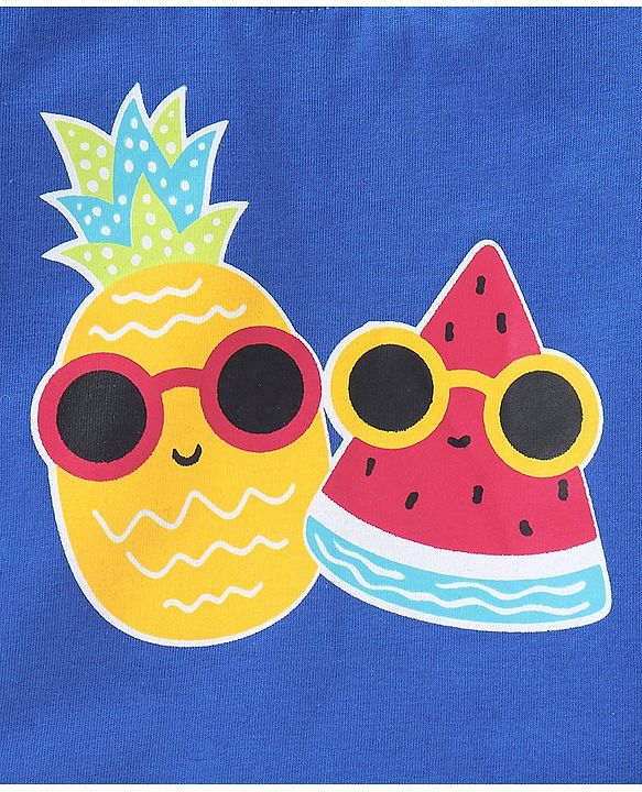 Babyhug Cotton Knit Half Sleeves T-Shirt with Fruity Print - Blue