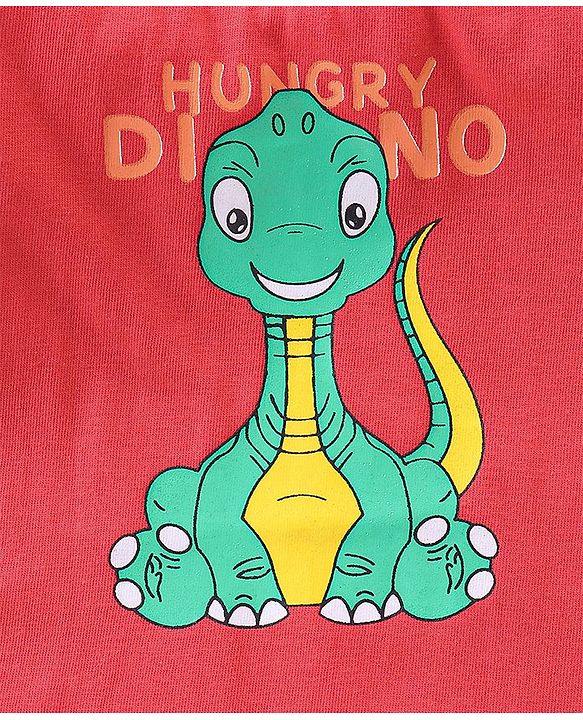 Babyhug Cotton Knit Half Sleeves T-Shirt Dino Print - Red