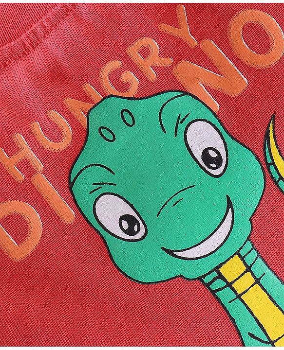 Babyhug Cotton Knit Half Sleeves T-Shirt Dino Print - Red