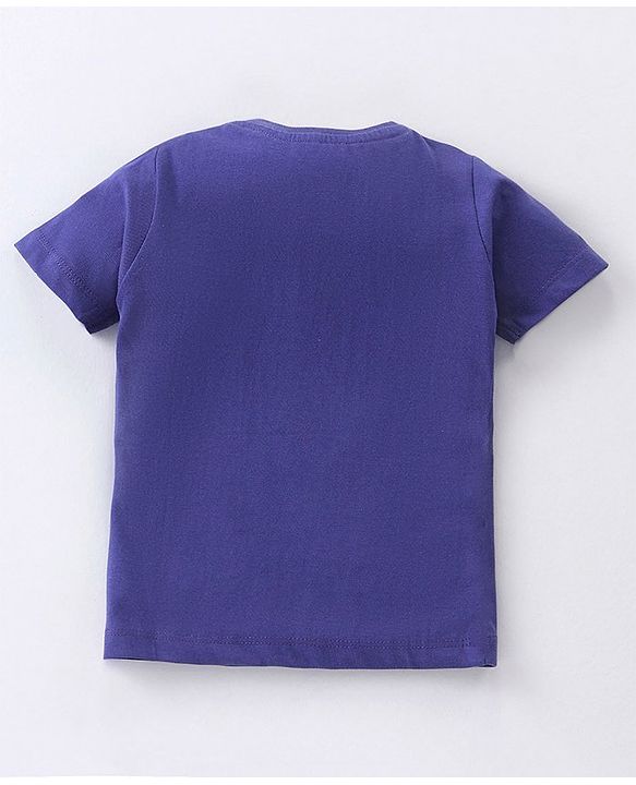 Babyhug Cotton Knit Half Sleeves T-Shirt Lion Print - Navy Blue