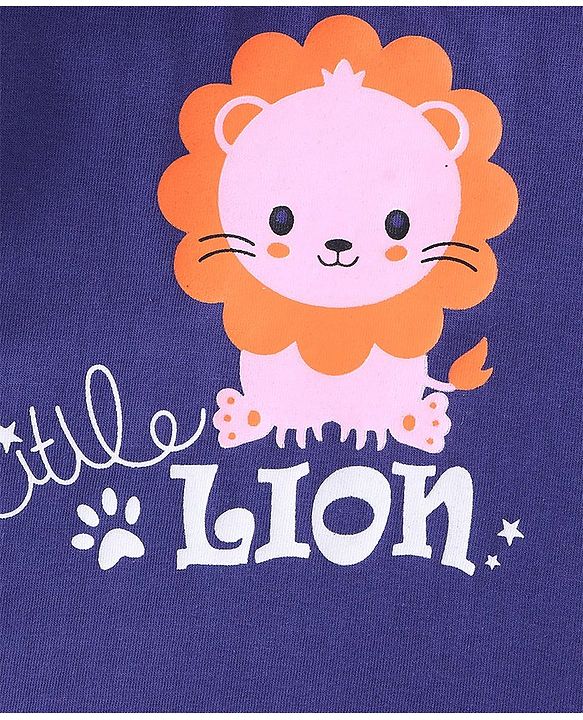 Babyhug Cotton Knit Half Sleeves T-Shirt Lion Print - Navy Blue