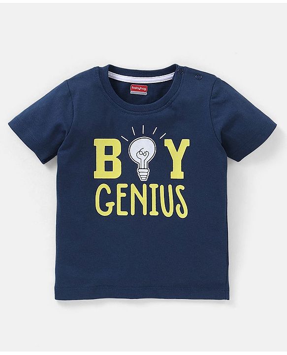 Babyhug Cotton Half Sleeves T-Shirt Text Print- Navy Blue