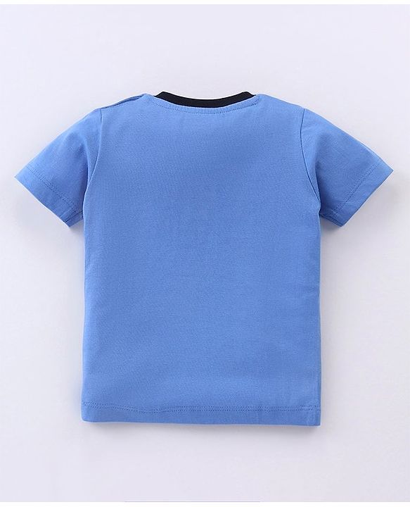 Babyhug Cotton Knit Half Sleeves T-Shirt Monster Print - Blue