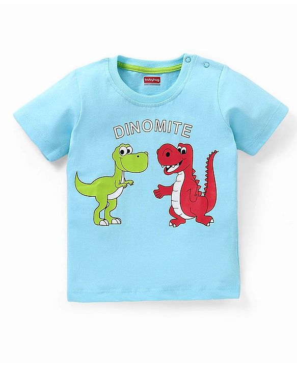 Babyhug Cotton Jersey Knit Half Sleeves T-Shirt Dino Print - Sky Blue