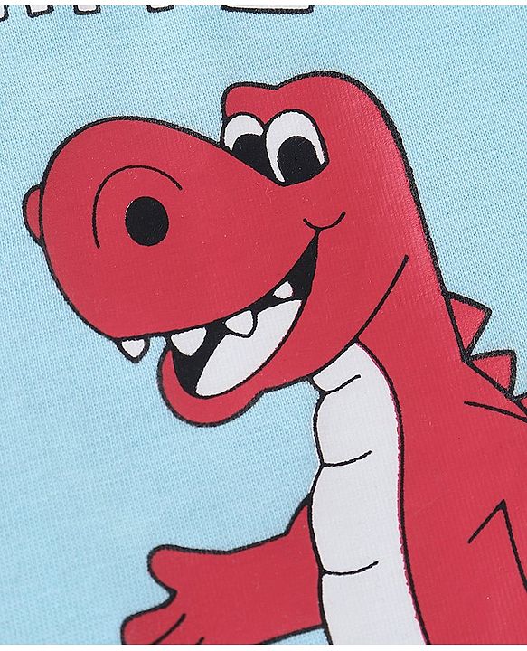 Babyhug Cotton Jersey Knit Half Sleeves T-Shirt Dino Print - Sky Blue