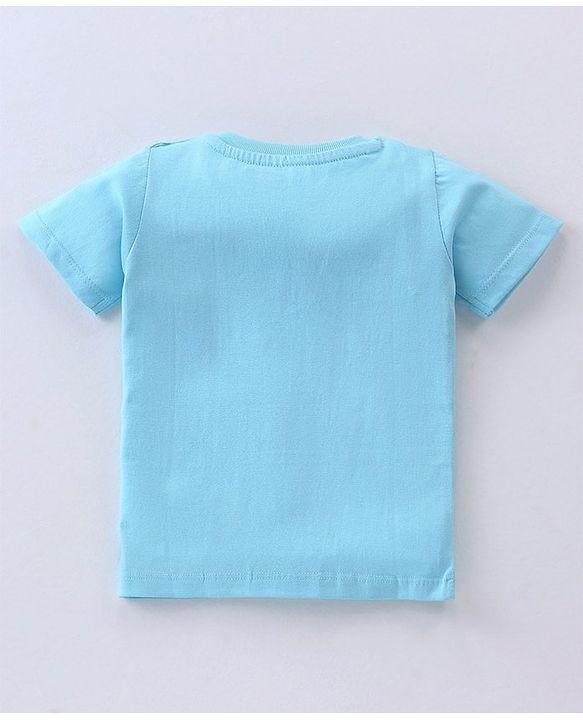 Babyhug Cotton Half Sleeves T-Shirt with Space Print - Sky Blue