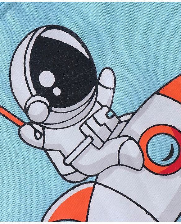 Babyhug Cotton Half Sleeves T-Shirt with Space Print - Sky Blue