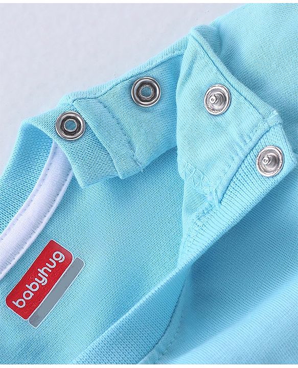 Babyhug Cotton Half Sleeves T-Shirt with Space Print - Sky Blue