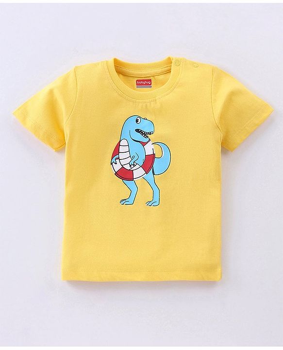Babyhug Cotton Half Sleeves T-Shirt with Dino Print - Yellow