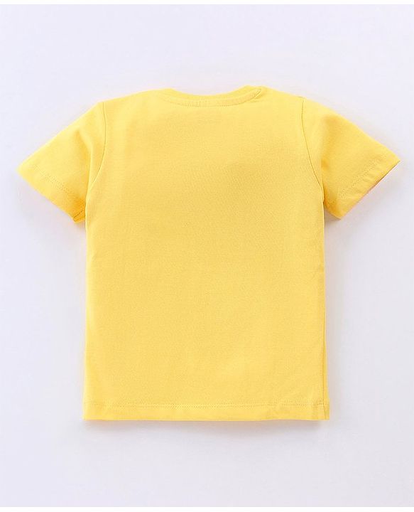 Babyhug Cotton Half Sleeves T-Shirt with Dino Print - Yellow