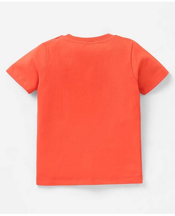 Babyhug Cotton Knit Half Sleeves T-Shirt with Panda Print - Orange