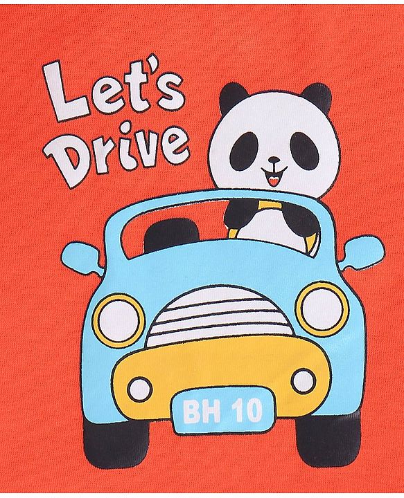 Babyhug Cotton Knit Half Sleeves T-Shirt with Panda Print - Orange