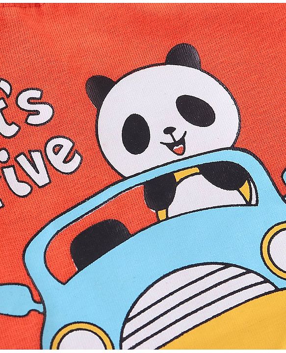 Babyhug Cotton Knit Half Sleeves T-Shirt with Panda Print - Orange