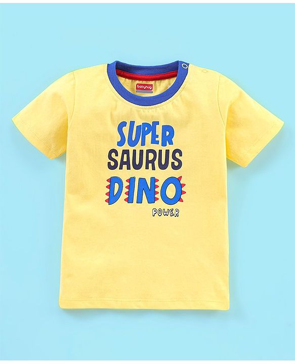 Babyhug Cotton Jersey Knit Half Sleeves T-Shirt Dino Print - Yellow