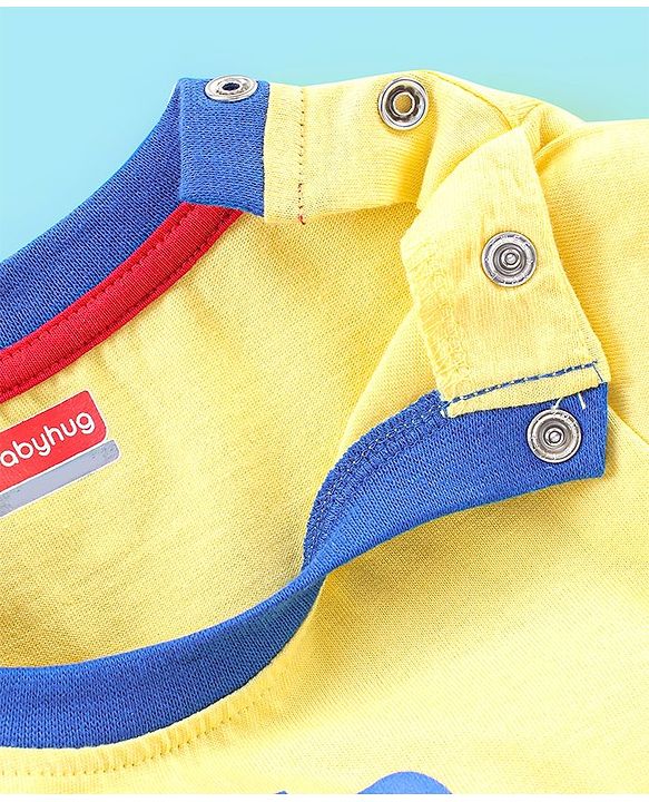 Babyhug Cotton Jersey Knit Half Sleeves T-Shirt Dino Print - Yellow
